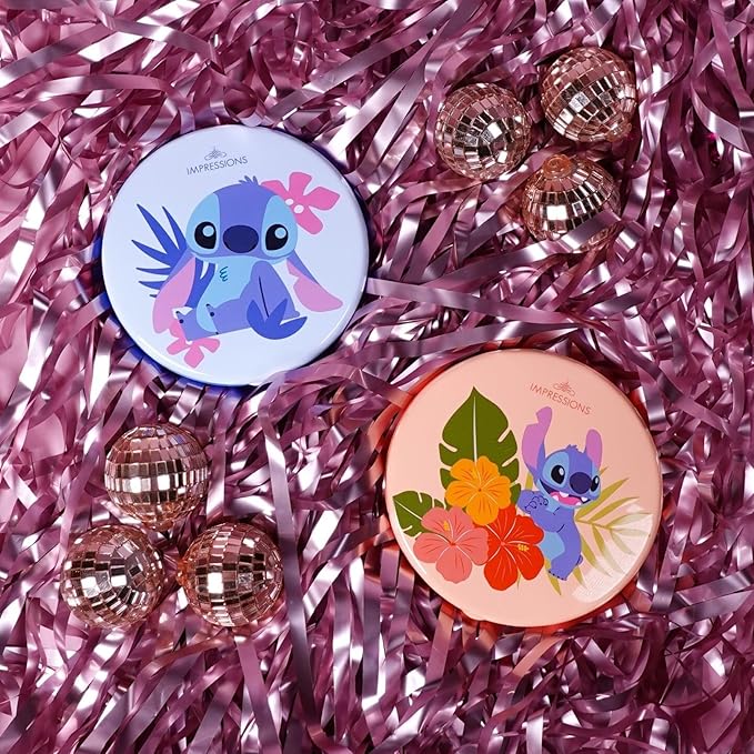 Impressions Vanity Disney Stitch Compact Mirror with Light, Double Sided Cute Travel Makeup Mirror with Magnification, Daylight LED Lighting, Adjustable Brightness, and Touch Control (Coral)