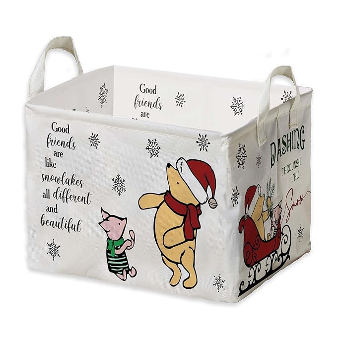 Winnie Theme Christmas Nursery Decor,the Pooh Christmas Gift,Large Canvas Laundry,Hamper Winnie Baby Stuff with A Waterproof PE Coating,Foldable Toys Bin