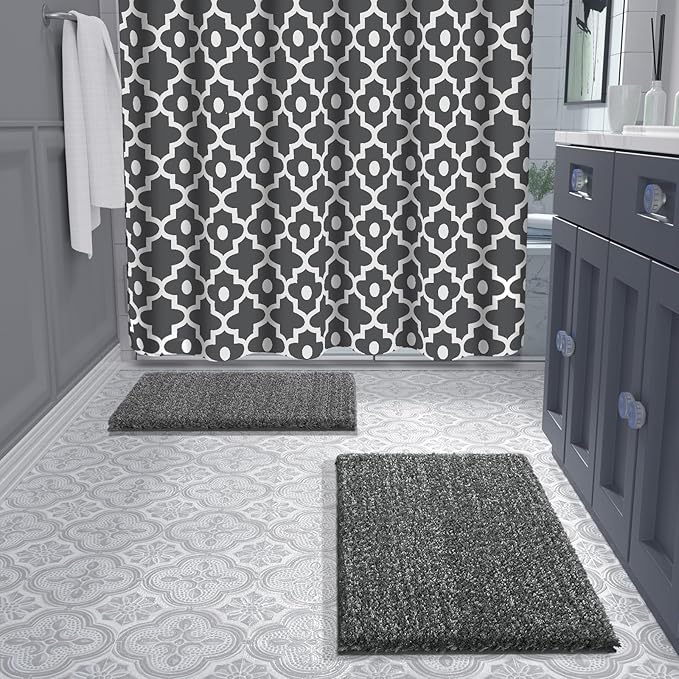 Yimobra Bathroom Rugs Non Slip Washable 36x24, Ultra Soft and Water Absorbent Bath Mats, Plush Shower Mat Outside, Luxury Microfiber Thick Matts for Bathroom Floor/Tub, Light Gray and Black Gray