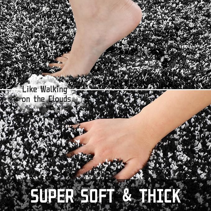 Yimobra Bath Rugs for Bathroom 32x20, Ultra Soft and Water Absorbent Bath Mats, Non Slip Plush Shower Rugs, Microfiber Thick Matts for Bathroom Floor/Tub, Machine Washable, 32"x 20", Black and White