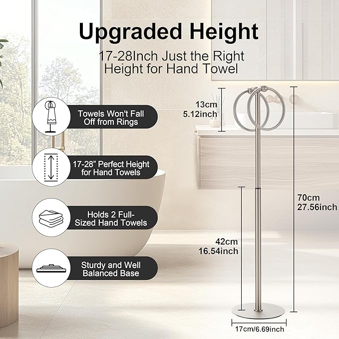 Adjustable Brush Nickel Towel Rack,Freestanding Bathroom Towel Holder