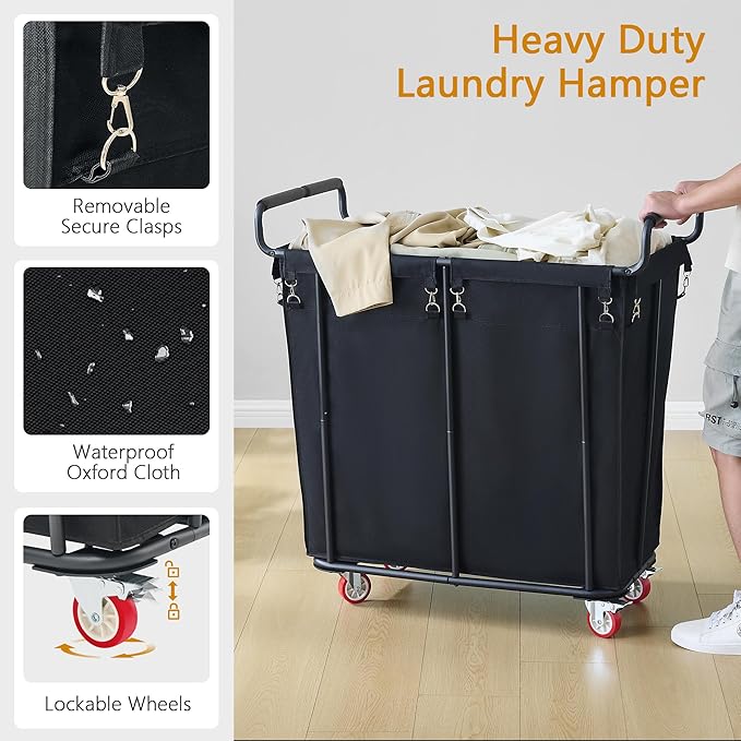 Gewudraw Large Laundry Hamper with Wheels, 360L Rolling Big Laundry Basket for Clothes Storage, Heavy Duty Extra Large Rolling Laundry Cart with Handle, Steel Frame, Waterproof Liner,95.1 Gallons.