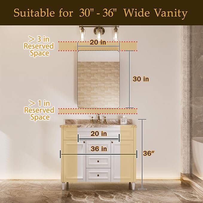 Medicine Cabinet with Mirror 20x30 Inch, Black Aluminum Bathroom Cabinet Recessed or Surface Mount, 8 Adjustable Shelves with Anti Tip Acrylic Guards, Rust Proof Wall Mirror for Vanity