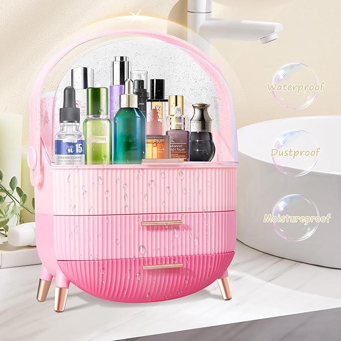 Ptesly Teen Girls Gift Makeup Organizer,Skincare Organizer Jewelry Storage,Cosmetics Storage and Display Case,Make Up Holders and Organizers for Countertop,Bathroom Organizer (Triple Pink)