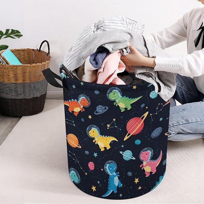 Space Dinosaur Laundry Basket Dinosaur Decor Boys Hamper Clothes Hamper Toy Storage Bin for Kids Bedroom Bathroom