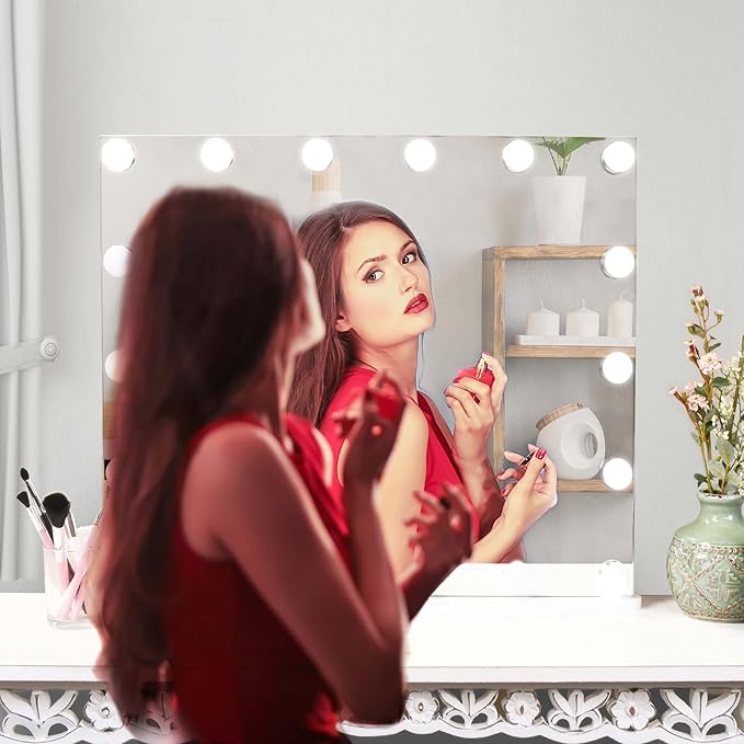 Prinz Lightup Vanity Mirror with 18 LED Lights, 25" Hollywood Makeup Mirror for Bedroom or Dressing Room, Tabletop, White