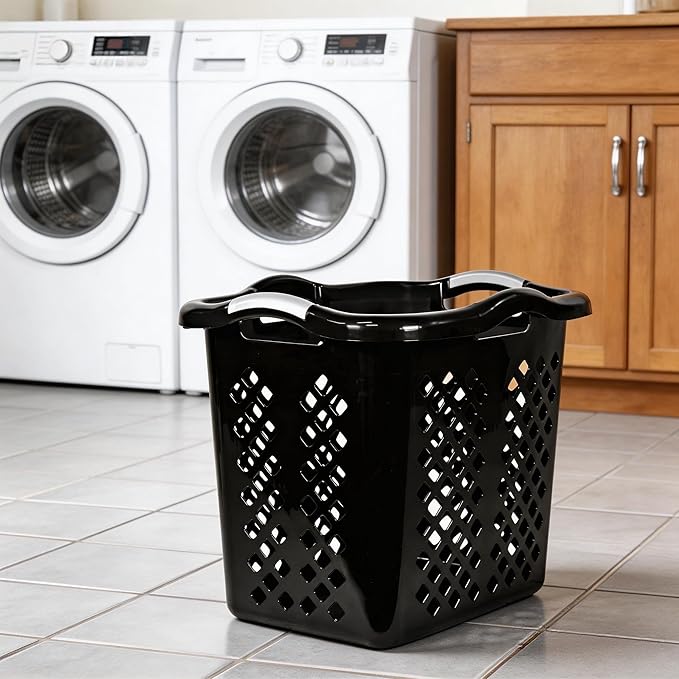 2 bushel laundry baskets with silver handles, black, 2-pack