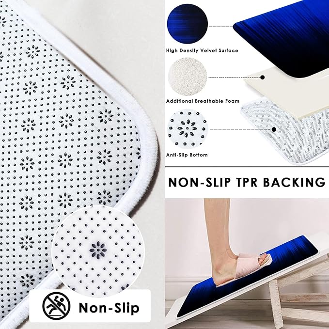 Blue and Black Ombre Shower Curtain Set with Toilet Lid Cover and Non-Slip Rugs for Bathroom, Gradient Modern Gothic Abstract 4 Pcs Shower Curtain, Bathroom Set with 12 Hooks
