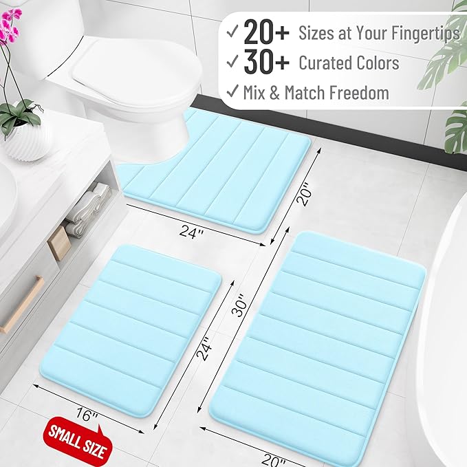OLANLY Memory Foam Bath Mat 36x24, Super Soft Absorbent Bathroom Rugs, Quick Dry, Machine Washable Shower Floor Rugs, Bathmat Carpet, Bathroom Home Decor Accessories, Sky Blue
