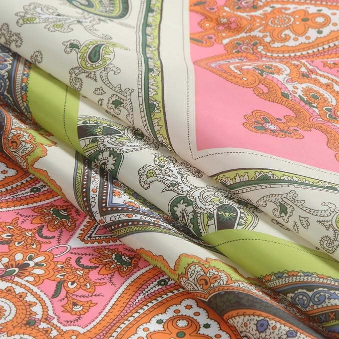 Fabric Shower Curtain, Pink and Green Printed Boho Paisley Pattern Shower Curtains for Bathroom, Waterproof Bathroom Curtains, 72" W x 72" H
