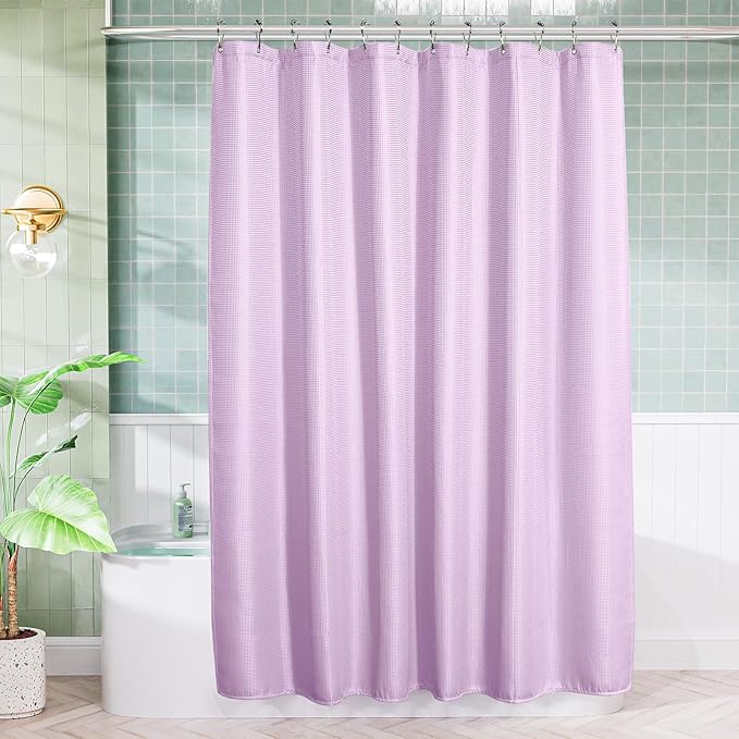 AmazerBath Light Purple Shower Curtain Waffle Textured, Lavender Shower Curtain Fabric Thick Heavy Duty 240GSM, Hotel Quality Bathroom Shower Curtains, Premium Polyester, 72 x 72 Inches