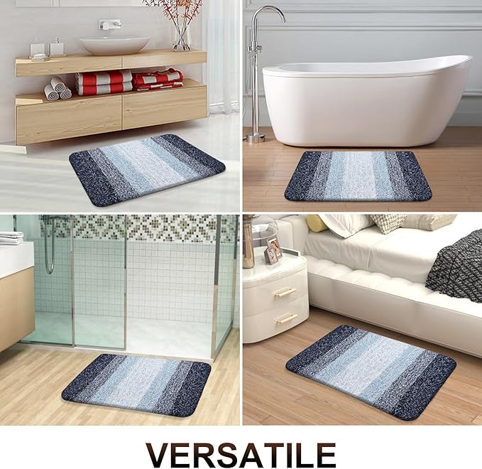 OLANLY Bathroom Rugs Sets 3 Piece, Soft Absorbent Microfiber Bath Mats and U-Shaped Contour Toilet Rug, Plush Shaggy Bath Mat Set for Bathroom (47"x20"+24"x16"+24"x20", Dark Blue)