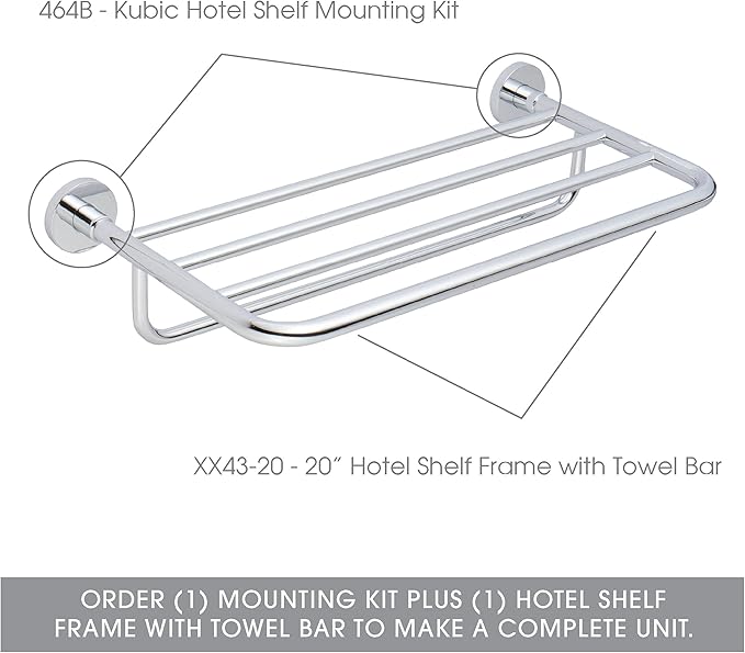 Ginger XX43-20 20" Hotel Shelf Frame with Towel Bar, Polished Chrome