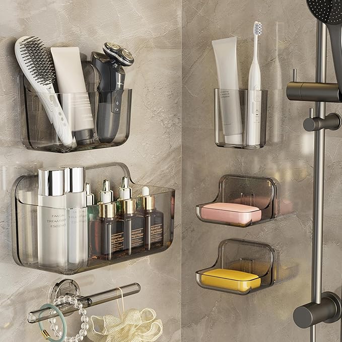Acrylic Shower Caddy,6 Pack Acrylic Rustproof Shower Organizer with Large Capacity,No Drilling Shelves for Bathroom Storage & Home Decor (Grey)