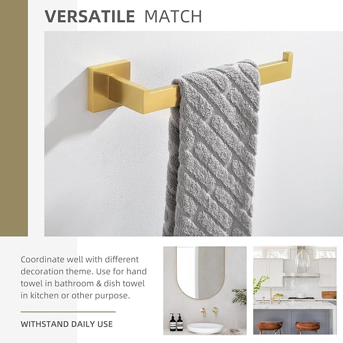 Angle Simple Hand Towel Holder for Bathroom, SUS 304 Stainless Steel Towel Rack Hanger Wall Mounted, Brushed Dark Gold, 10.24 Inches