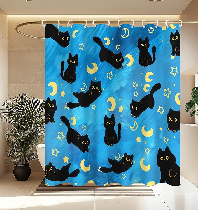 MAMUSE Shower Curtain for Bathroom - Cute Aesthetic Decorative Modern Girly Unique Girls Design Pretty Women Waterproof Fabric Cloth Cortinas de Baño Bathtub 72 x 72 Inch, Black Cat