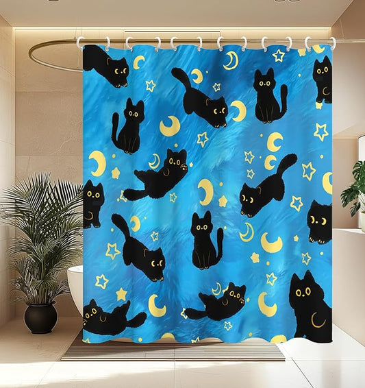 MAMUSE Shower Curtain for Bathroom - Cute Aesthetic Decorative Modern Girly Unique Girls Design Pretty Women Waterproof Fabric Cloth Cortinas de Baño Bathtub 72 x 72 Inch, Black Cat