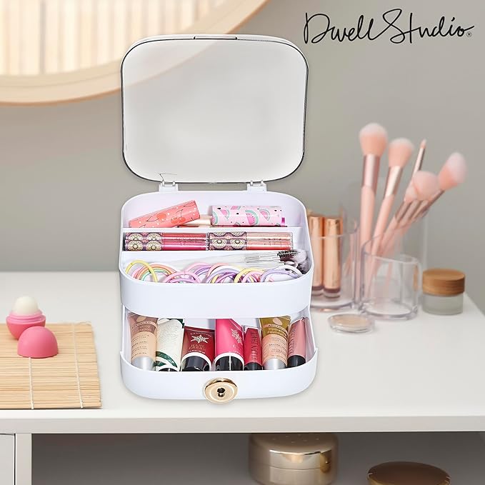 DwellStudio Dustproof Makeup Organizer for Cosmetics and Skincare - Stylish Storage Solution for Your Beauty Essentials