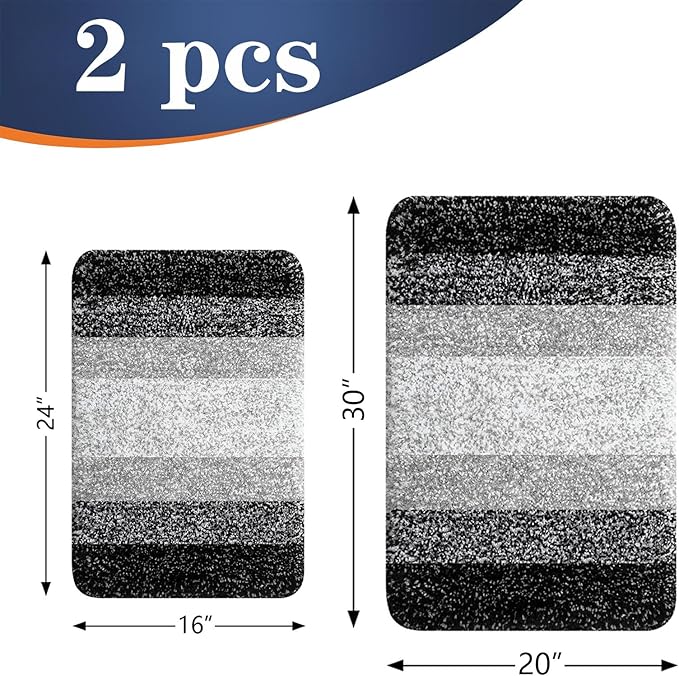 OLANLY Bathroom Rug Set 2 Piece, Soft Absorbent Microfiber Bath Rug Set, Non-Slip, Machine Wash Dry, Plush Shaggy Bath Mats for Bathroom (30"x20"+24"x16", Black)