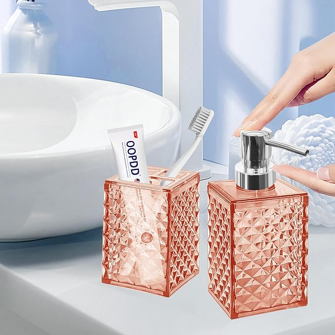 2PCS Orange Bathroom Accessories. Contain Soap Dispenser and Toothbrush Holder Set. Boho Bathroom Set for Blue Bathroom Décor