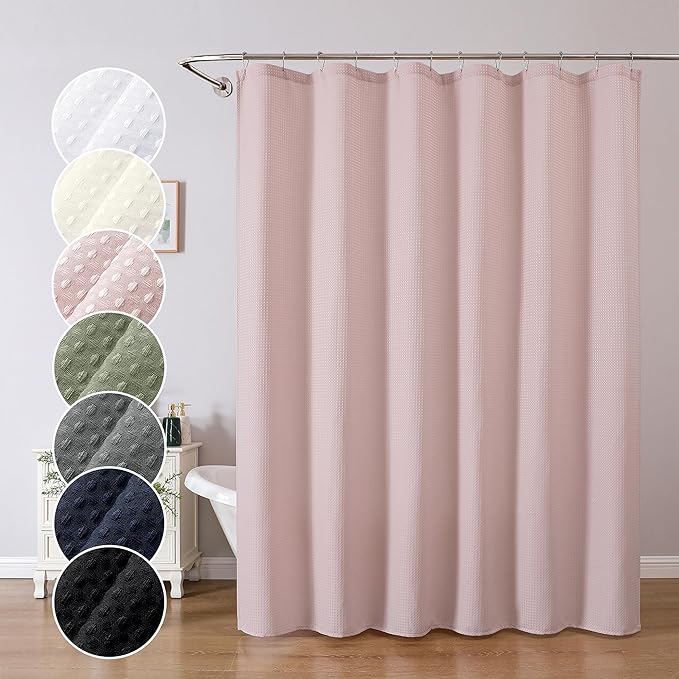OWENIE Blush Shower Curtain, Waffle Weave Heavy Fabric Shower Curtain for Bathroom, Waterproof Thick 420G/M Textured Soft Elegant Luxury Hotel Spa Bath Curtains, Machine Washable, Blush, 72W x 72L