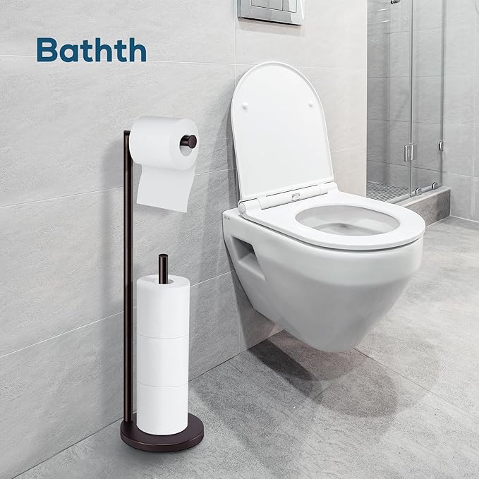 Toilet Paper Holder Stand,Toilet Paper Holder Free Standing,Bronze Toilet Stand Holder for 4 Rolls,Toilet Paper Storage by Bathth