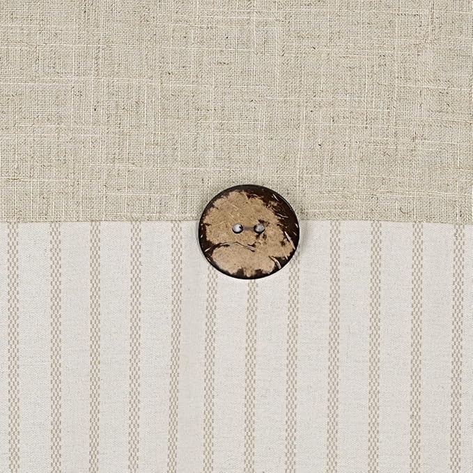 Farmhouse Shower Curtain, Beige and Beige Stripe, Button Curtain, Linen and Cotton Blend Fabric, Rustic Charm Country Chic Style, 72x72 in