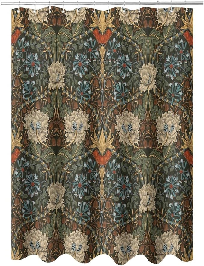 Retro Flower Shower Curtains William Morris Vintage Country Boho Flower Art Print Shower Curtains 66""×72"" Inch, Style-1