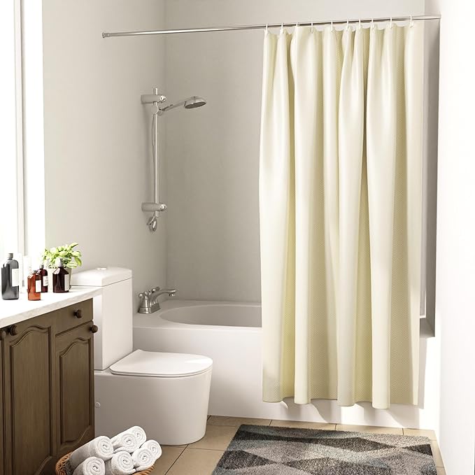 Encasa XO Luxury Jacquard Shower Curtain ZZ Cream 72x84 in | Rustproof, Wrinkle-Free, Water-Repellent & Machine Washable | Elegant Heavy Fabric for Bathroom Decor & Bathtub Use