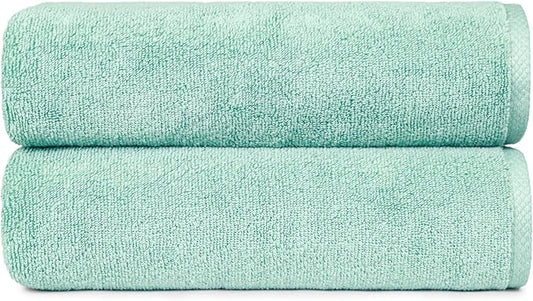 Amazon Basics 2-Pack Quick-Dry Lightweight Moisture Absorbing Bath Towel, 100% Cotton, 54" x 30", Seafoam Green