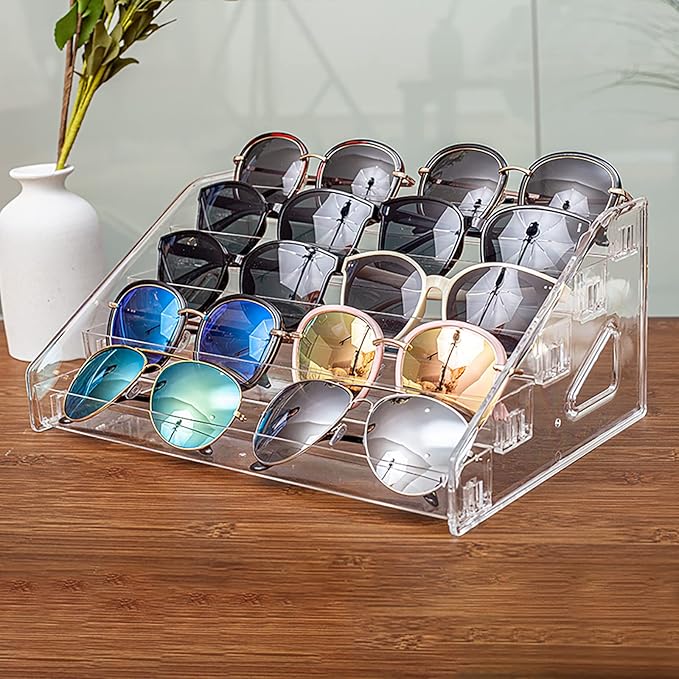 5-Tier Nail Polish & Sunglasses Organizer | Screwless Cosmetic Display Shelf for Makeup, Jewelry, Eyeglasses Storage | Non-Slip Bathroom Vanity Shelf for Essential Oils