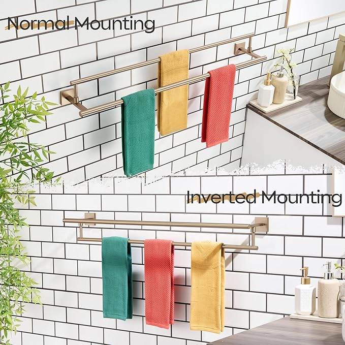 KOKOSIRI Towel Bars 36-Inch Bathroom Towel Holder Champagne Bronze Double Bath Towel Racks Wall Mounted Stainless Steel B5009CPG-L36