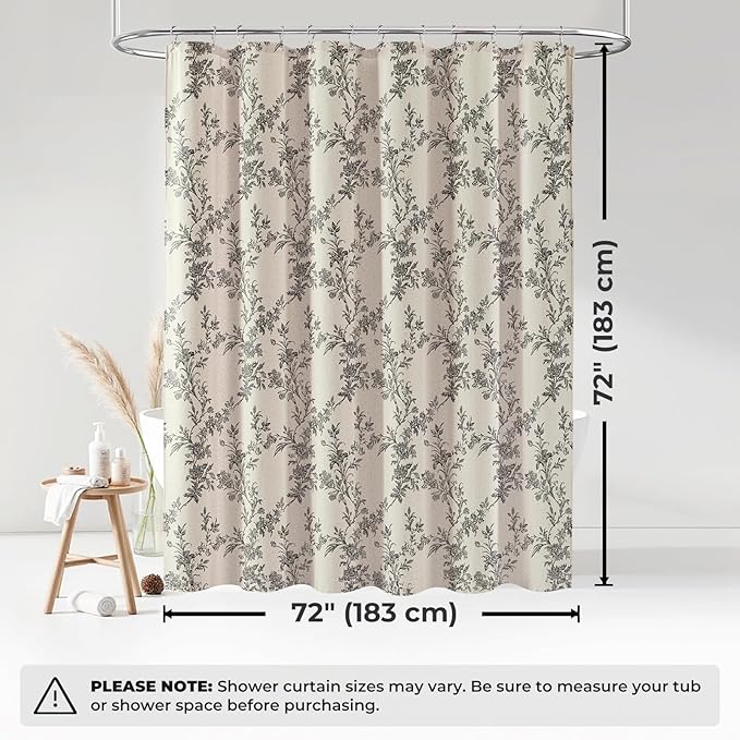 Black Floral Shower Curtain Beige Linen Shower Curtain Boho Farmhouse Shower Curtains for Bathroom Rustic Country Vintage Shower Curtains 72x72 inches