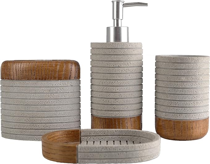 Hymmah Bathroom Accessories Set,Toothbrush Holder,Farmhouse Bathroom Decor,4 Pcs Resin Gift Set Apartment Necessities, Contain Toothbrush Cup,Soap Dispenser,Soap Dish,Tumbler