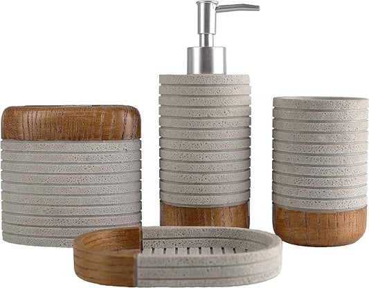 Hymmah Bathroom Accessories Set,Toothbrush Holder,Farmhouse Bathroom Decor,4 Pcs Resin Gift Set Apartment Necessities, Contain Toothbrush Cup,Soap Dispenser,Soap Dish,Tumbler