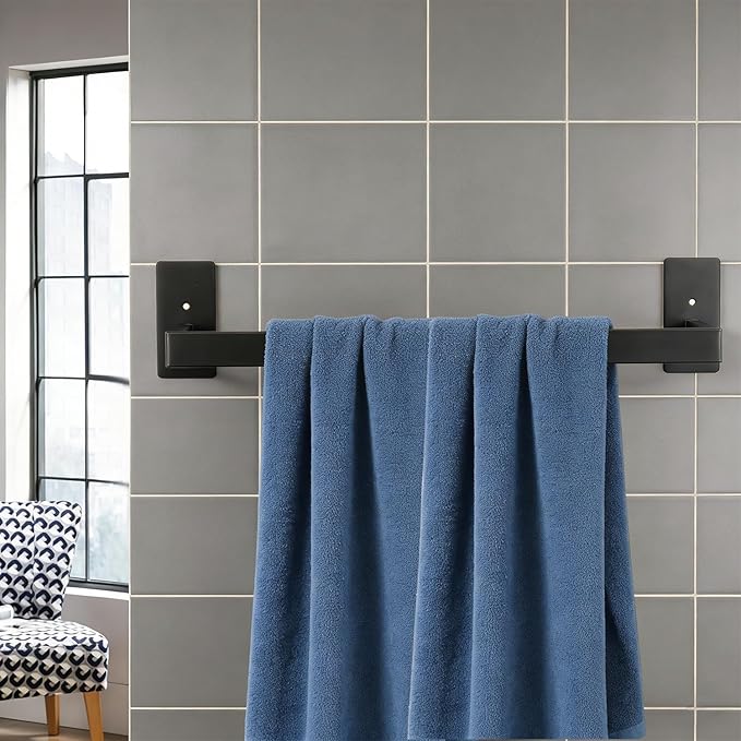 Bathroom Towel Bar Self Adhesive, No Drilling Towel Rack Easy to Install, Hand Towel Holder Made of Premium Stainless Steel Sticky on Hand Towel Hanger for Kitchen, Toilet.(16IN, Black)