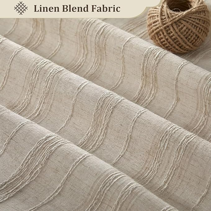 Neutral Linen Shower Curtain Beige Boho Shower Curtain for Bathroom Rustic Striped French Country Shabby Chic Shower Curtains, 72” x 72“