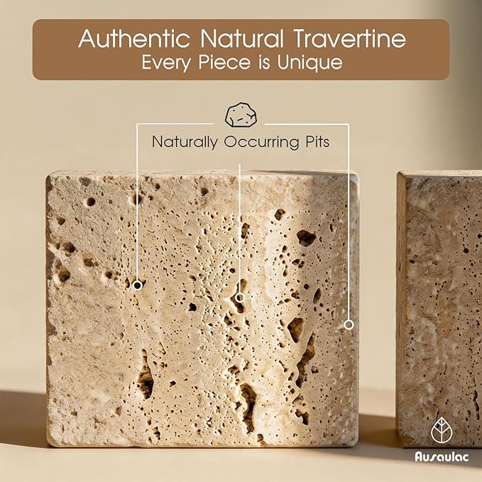 Natural Travertine Qtip Holder Cotton Swab Dispenser for Cotton Balls, Floss Picks, Makeup Storage Organizer