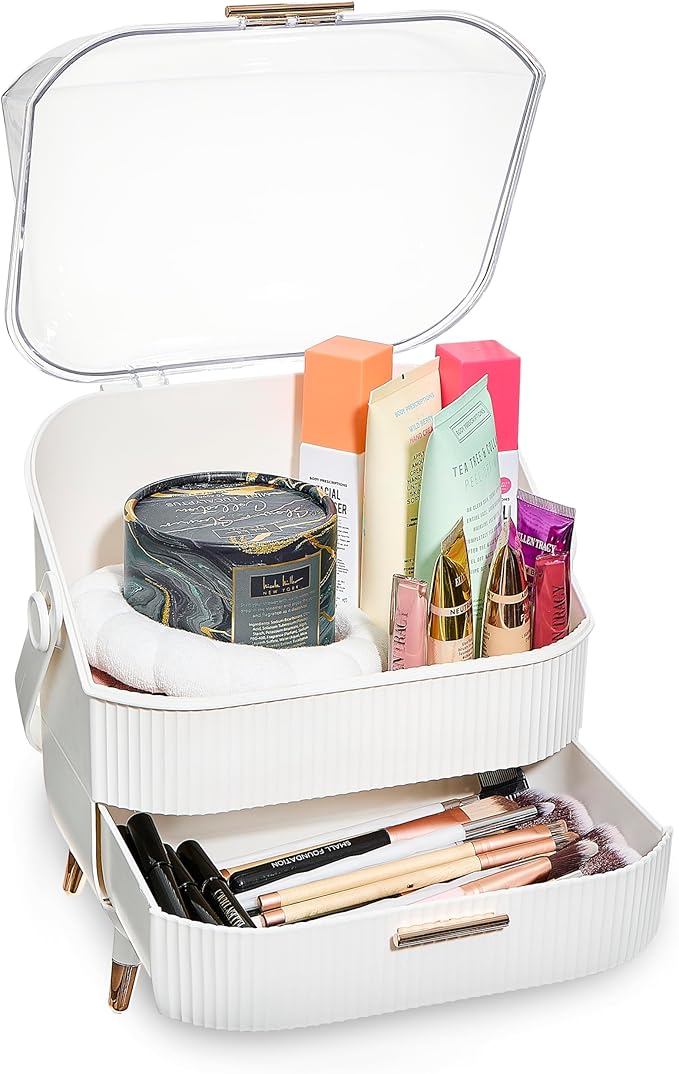 DwellStudio Dustproof Makeup Organizer for Cosmetics and Skincare - Stylish Storage Solution for Your Beauty Essentials