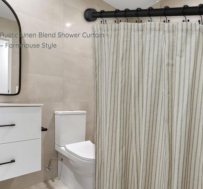 Farmhouse Striped Shower Curtain - 72x84 Inches, Linen Blend Fabric, Breathable & Machine Washable, Rustic Sage for Bathroom Decor (Hooks/Liner Not Included)