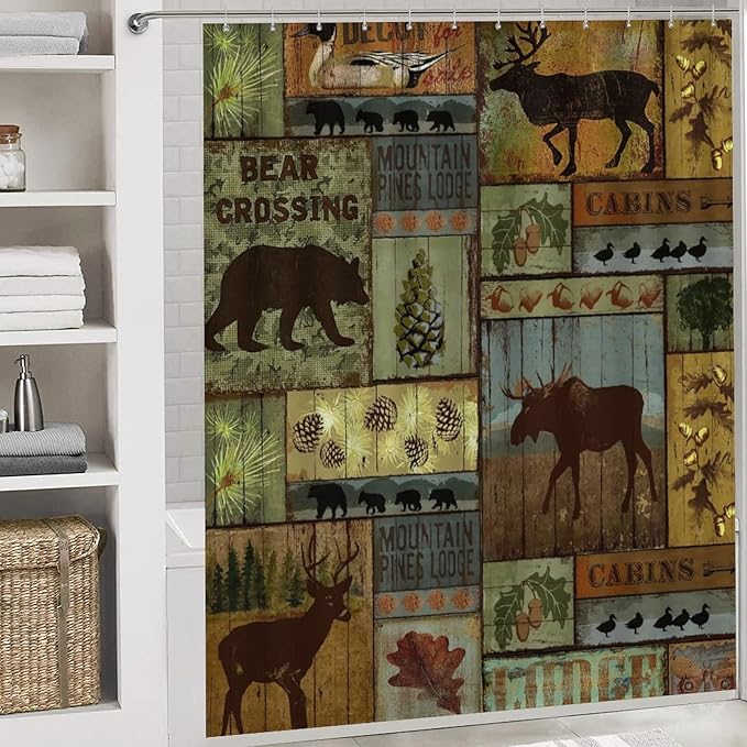 Retro Rustic Style Shower Curtain Sets with Rugs 4 Piece Accessories Bathroom Curtains Shower Set Include Shower Curtain Non-Slip Rug Toilet Lid Cover Bath Mat One Size