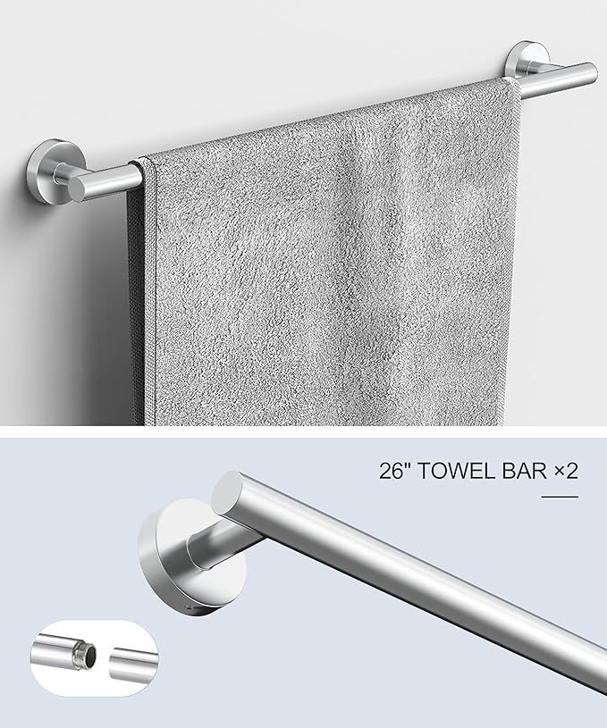 12 Pcs Chrome Bathroom Accessories Set, HOMEMYSTIQUE SUS304 Stainless Steel Bathroom Hardware Set, Bath Towel Bar Set, Toilet Paper Holders, Towel Rings Racks, Robe Towel Hooks