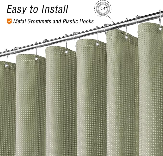 Gibelle Small Stall Shower Curtain 36 x 72, 230GSM Narrow Half Waffle Weave Textured Fabric Shower Curtain for Bathroom, Water Repellent, Machine Washable, Sage Green