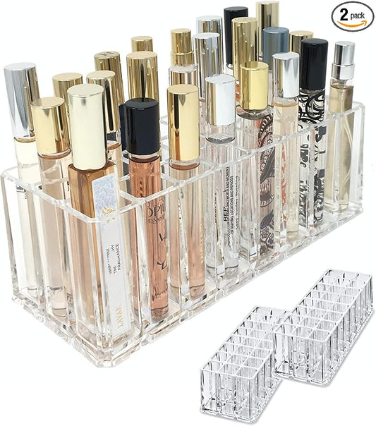BY ALEGORY Acrylic Rollerball Perfume Organizer Beauty Scent Holder 24 Space Organization Refillable Container Tall Scented Oil Storage Display Case (2)