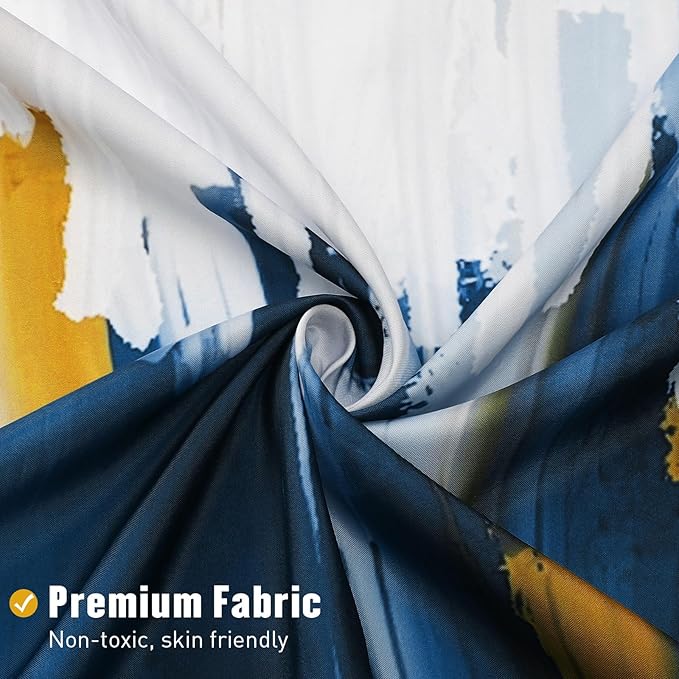 MitoVilla Extra Long Abstract Shower Curtain 72 x 84, Navy Blue 84 inch Brush Strokes Oil Painting Shower Curtain, XL Graffiti Ombre Fabric Shower Curtains for Modern Bathroom Decor