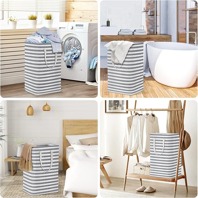 WOWBOX 75L [2 Pack] Laundry Baskets, Freestanding Laundry Hamper with Long Reinforced Handles, Large Waterproof Clothes Hamper Organizer, Collapsible Lightweight Hampers for Laundry, Clothes,Toys,Grey