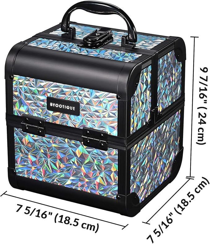 BYOOTIQUE Makeup Train Case Kit with Cube Case Cosmetic Organizer Mermaid Silver