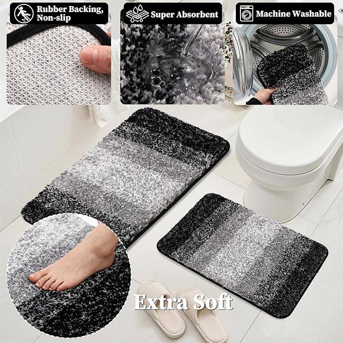 Bathroom Accessories Set, 25PCS Wicker Bathroom Accessory Set with Shower Curtain, Bath Mat, Soap Dispenser, Handwoven Trash Can & Ratten Tissue Box (Black, Bath Set+Shower Curtain+Rugs)