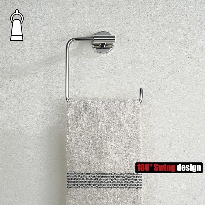 JQK Chrome Towel Ring, Stainless Steel Square Ring Towel Holder for Bathroom, 6 Inch Matte Black Wall Mount, TR140-CH