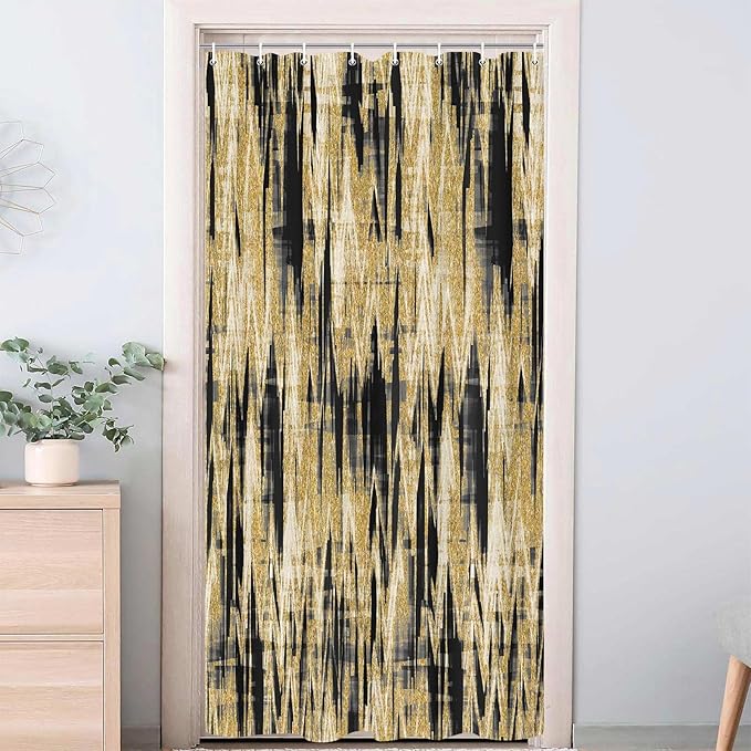 JAWO Gold Shower Curtains for Bathroom, Golden Black Glitter Sparkle Bling Waterproof Fabric Decorative Shower Curtain, Washable Luxury Elegant Fancy Glam Metallic Bath Curtain, 90X70IN